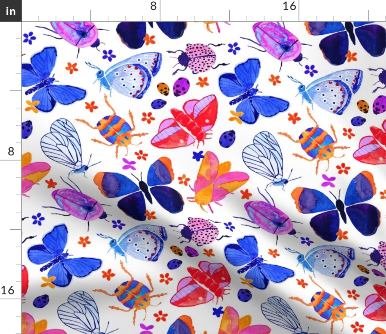 Modern Butterfly Butterflies Whimsical Insects Bugs Purple Blue Pink Watercolor Modern Custom Printed Fabric by Spoonflower Various Fabrics by the Yard or Fat Quarter